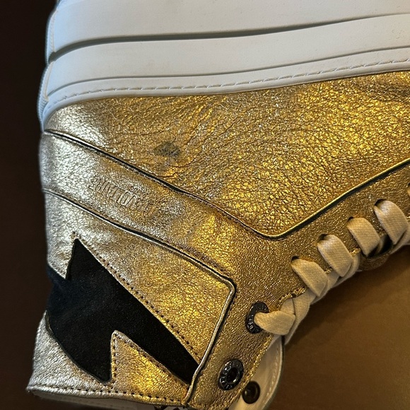 NIB ZADIG&VOLTAIRE Zv1747 High Flash Metal Sneakers 38 Gold Lightning Bolt 7 - Picture 10 of 10